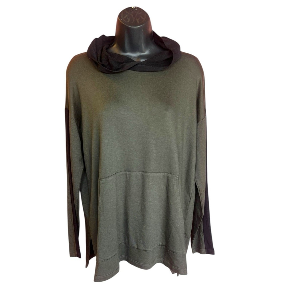 Eileen Fisher XXS Hooded Tunic Top Olive Black Tencel Oversized Lagenlook USA